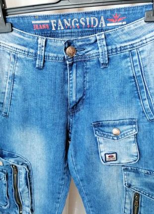 Літні стрейчові джинси варенята з накладними кишенями карго розмір на бирці 285 фото