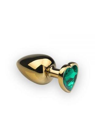 Анальний затор, gold heart emerald, l