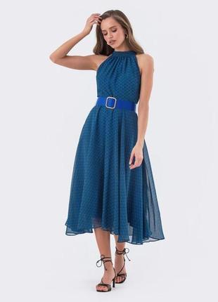 Шифонова сукня плаття міді вільного крою з підкладкою поясом в комплекті