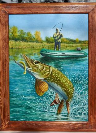 Авторская картина маслом "рыбалка". картина на холсте масляными красками.7 фото