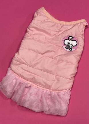 Жилетка-сукня для собак із фатиновою спідницею, укашена маленьким пуделям, рожева1 фото