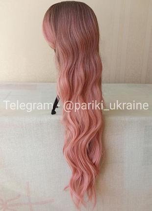 Нова рожева перука, довга, термостійка, з чубчиком, парик3 фото