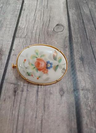 Брошка вінтаж порцеляна застібка тромбон