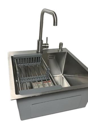 Мийка кухонна platinum handmade 50*50 (см), (змішувач+кошик + ...