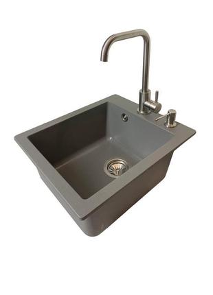 Кухона мийка vector front 42*50 см (сірий) сифон + змішувач