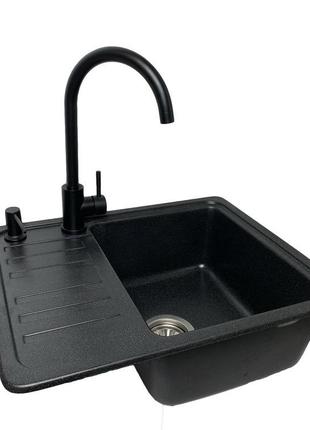 Кухона мийка vector small 57*46 см чорна +сифон+дозатор+змішувач