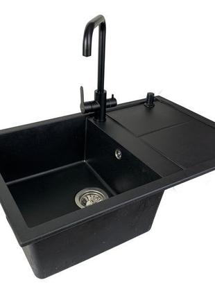 Мийка кухона vector alia plus 78*50 см чорна, чаша ліворуч+змі...