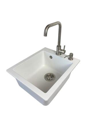 Кухона мийка vector front 42*50 см білий + дозатор + сифон + з...