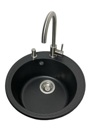 Мийка кухонна vector ola 47 (см) чорна +дозатор+сифон+змішувач