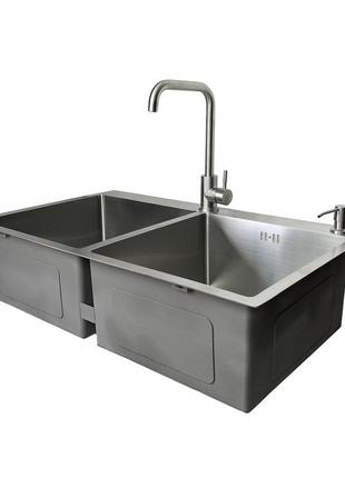 Мийка кухонна gappo 83*50 (см), на дві чаші у чорному pvd + до...