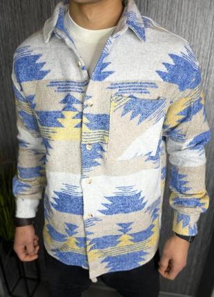 Мужская фланелевая рубашка свободного кроя коттон премиум качества синяя желтая белая1 фото
