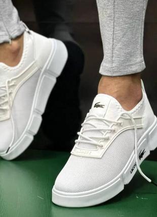 Р.40-44 кроссовки Men Lacoste Sideline White Leather Shoes Casual Lace Up
