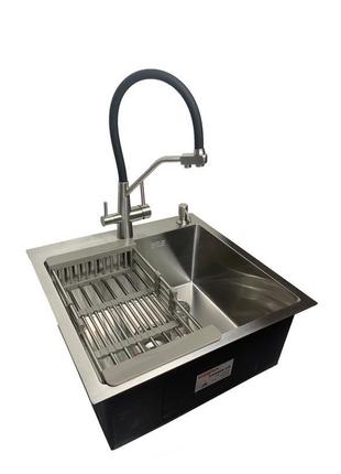 Мийка кухонна zerix 50*50 (см) змішувач гнучкий (з підключення...