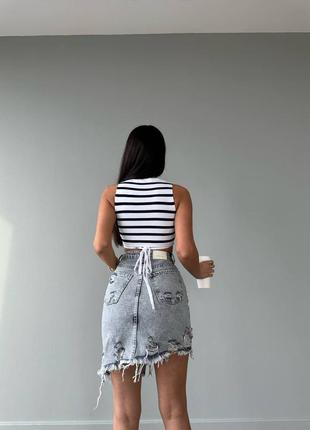 Накладной платеж ❤ турецкая джинсовая юбка на высокой талии с рваностями и необработанным низом асимметричного кроя2 фото