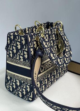 Christian dior medium lady d-lite bag blue/beige8 фото