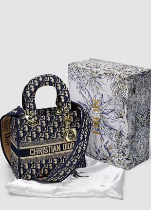 Christian dior medium lady d-lite bag blue/beige6 фото