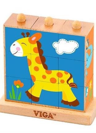 Дерев'яні кубики-пірамідка viga toys звірята (50834)