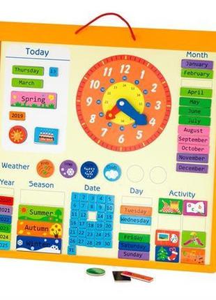 Магнітний календар viga toys з годинником, англійською мовою (...