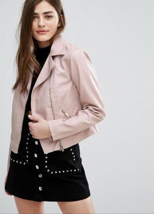 New look пудровая розовая косуха,курточка эко кожа, р 36 s/m