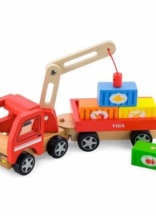 Дерев'яна іграшкова машинка viga toys автокран (50690)
