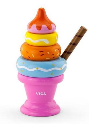 Іграшкові продукти viga toys дерев'яна пірамідка-морозиво, рож...