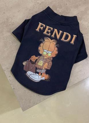 Брендовая футболка для собак fendi с рыжим котом с сумкой, черная