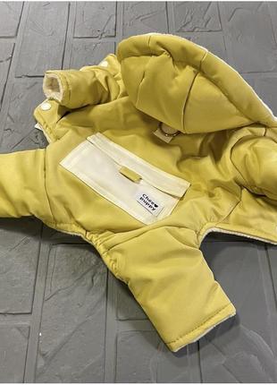Зимовий комбінезон для собак cheepet атласний із кишенею, на хутряній підкладці, жовтий
