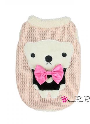 Светр для собак pretty pet з ведмедик, велика в'язка з плюшевим коміром, рожевий