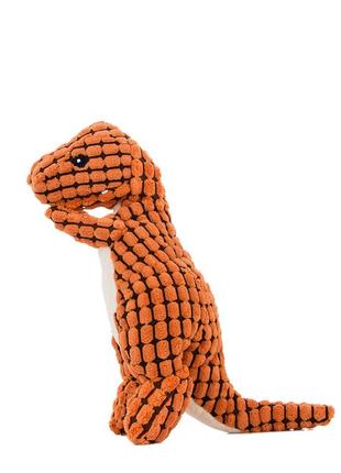 Іграшка для собак elite динозавр плюшевий з пискавкою, жовтогарячий 33 см1 фото