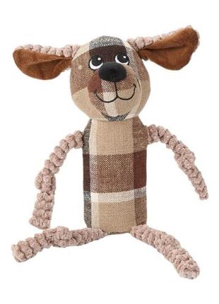 Іграшка для собак собака картата твідова з пискавкою, коричнева 25 см2 фото