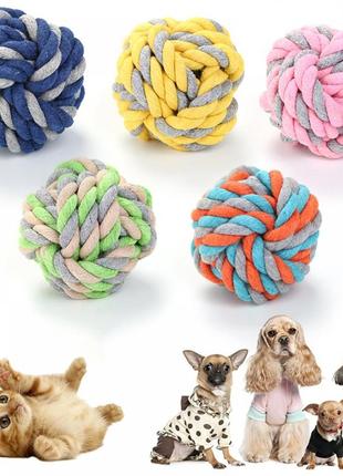 Іграшка для собак канатна м'яч, різнобарвний1 фото