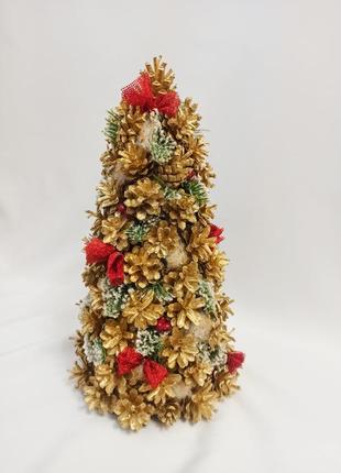 Новорічний декор з шишок, у формі дерева 25х50 см