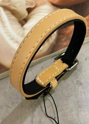 Ошейник для собак двухслойный прошит белой ниткой, бежевый 1,5*35см