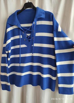 Светрик оверсайз в смугу кольору электрик