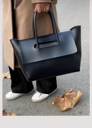 Сумка эко кожа, сумка шоппер, черная сумка женская, сумка с короткими ручками
