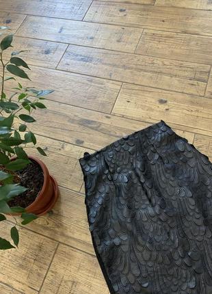 Крутая кожаная юбка футляр на высокой посадке спереди кожаные вставки4 фото