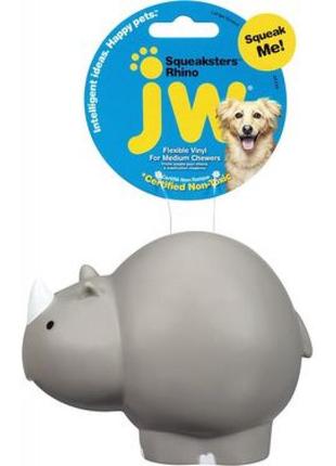 Іграшка для собак нусорог гумовий з пискавкою jw pet company squeaksters rhino сірий