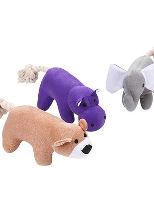 Игрушка для собак плюшевая собака с канатным хвостиком, коричневая, 22см