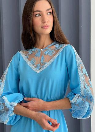 Жіноча  романтична блакитна сукня4 фото