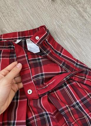 Красная юбка в клетку h&amp;m мини со складками школьная теннисная юбка в клетку3 фото