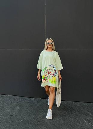 Женское трендовое качественное большое футболка платье туника оверсайз лица девушки oversize