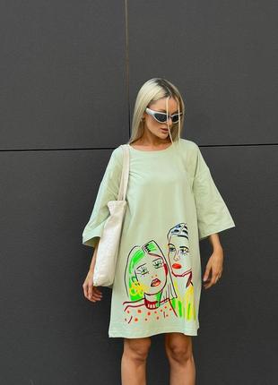 Женское трендовое качественное большое футболка платье туника оверсайз лица девушки oversize