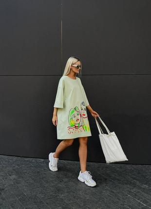 Женское трендовое качественное большое футболка платье туника оверсайз лица девушки oversize