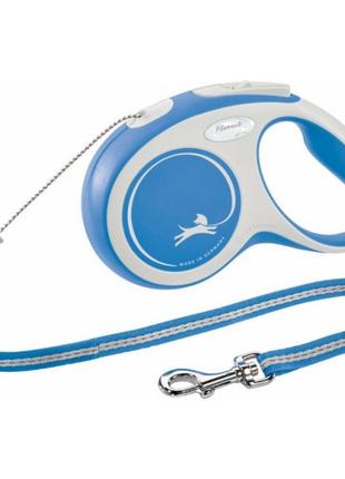 Рулетка для собак зі стрічковим повідцем m flexi new comfort синього кольору 5 м/25 кг