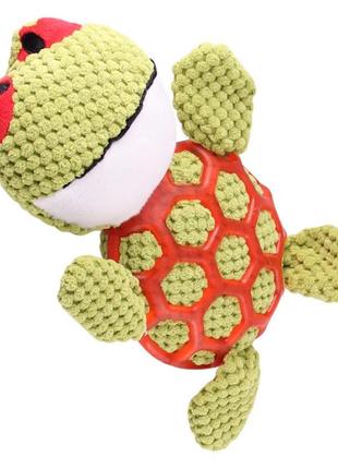 Іграшка для собак elite жабка вельвет із гумовою сіточкою навколо живота, з пискавкою, зелена 28 см1 фото