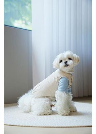 Зимова жилетка для собак cheepet джинсова, прошита смугами із затяжкою донизу, бежева6 фото