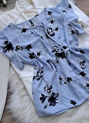 Блуза голуба в квіти2 фото