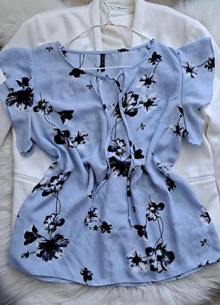 Блуза голуба в квіти3 фото