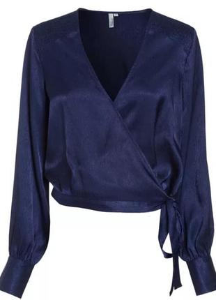 Жаккардовая элегантная трендовая синяя блуза на запах, от nelly com4 фото