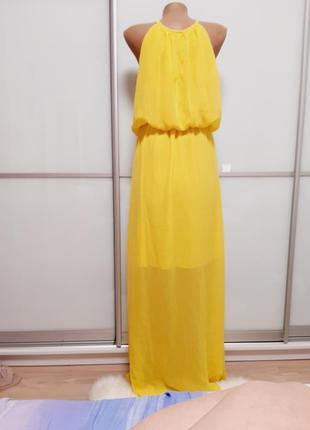 Яскраве жовте довге плаття3 фото